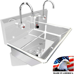 STAINLESS STEEL SINK, 2 STATIONS W/ELECTRONIC FAUCETS, WALL MOUNTED 36" L X 20" W X 8" D by Best Sheet Metal, Inc.