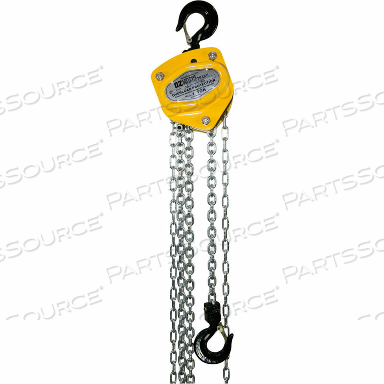MANUAL CHAIN HOIST W/ OVERLOAD PROTECTION, 1 TON CAPACITY 30' LIFT by Oz Lifting Products
