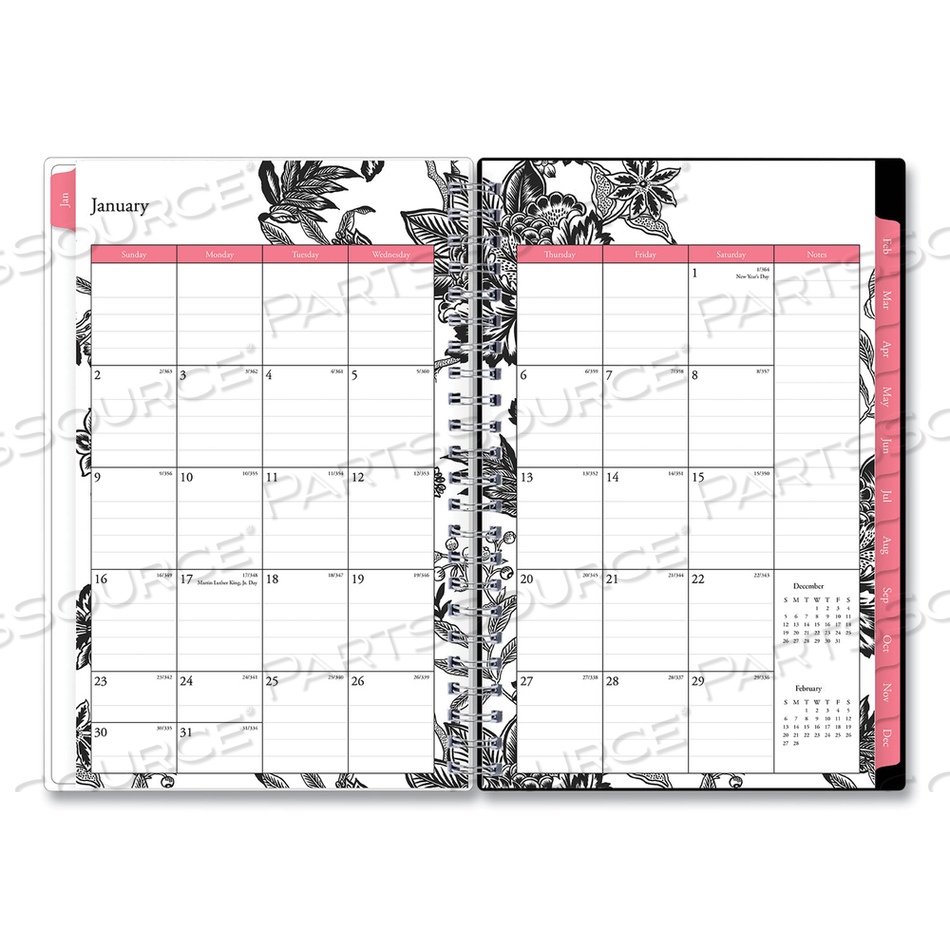 ANALEIS CREATE-YOUR-OWN COVER WEEKLY/MONTHLY PLANNER, FLORAL ARTWORK, 8 X 5, WHITE/BLACK/CORAL, 12-MONTH (JAN TO DEC): 2023 