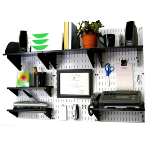 OFFICE WALL MOUNT DESK STORAGE AND ORGANIZATION KIT, WHITE/BLACK, 48" X 32" X 12" by Wall Control Pegboard