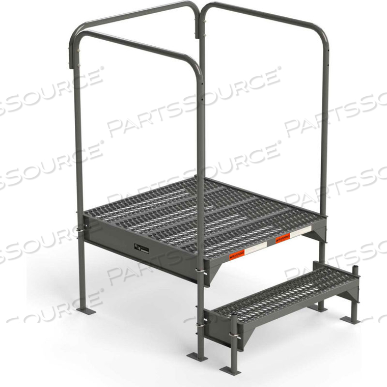 STEEL CUSTOM WORK PLATFORM, 36" W X 39" D, 2-STEP, GRAY, 3 HANDRAILS, 500 LB. CAP. 