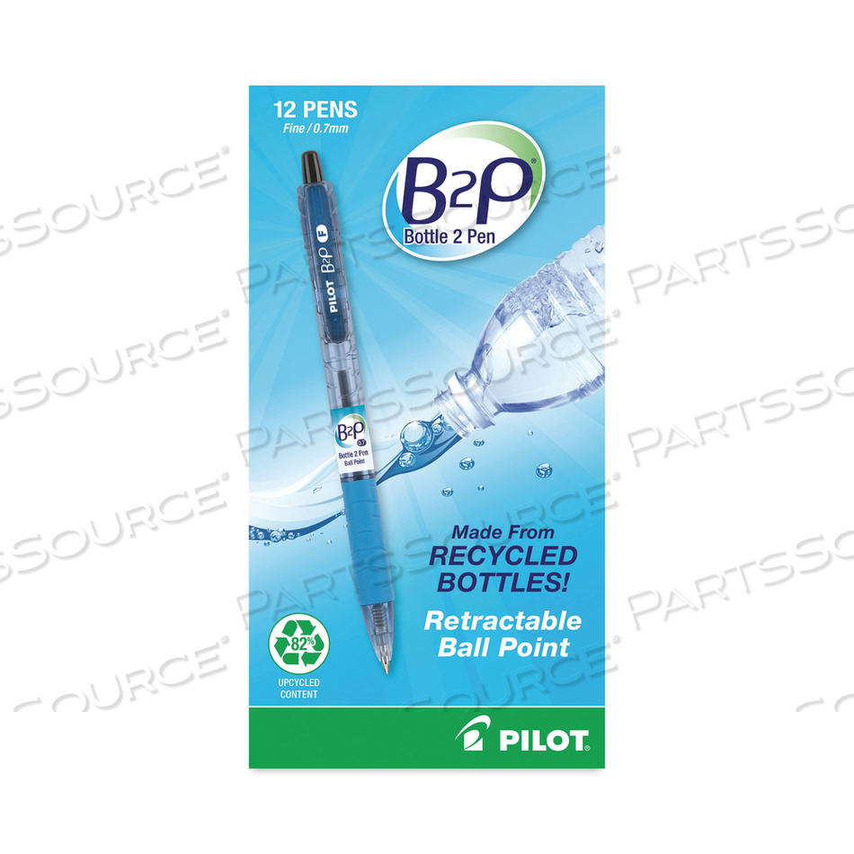 B2P BOTTLE-2-PEN RECYCLED BALLPOINT PEN, RETRACTABLE, FINE 0.7 MM, BLACK INK, TRANSLUCENT BLUE BARREL, DOZEN B2P BOTTLE-2-PEN RECYCLED BALLPOINT PEN, RETRACTABLE, FINE 0.7 MM, BLACK INK, TRANSLUCENT BLUE BARREL, DOZEN