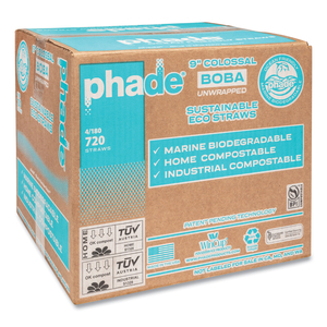 MARINE BIODEGRADABLE STRAWS, BOBA STRAWS, 9", OCEAN BLUE, 720/CARTON by Phade