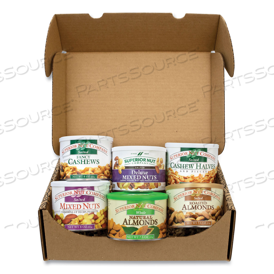 PREMIUM NUT BOX, ASSORTED NUTS, 7.5-8 OZ CANS, 6 CANS/CARTON 