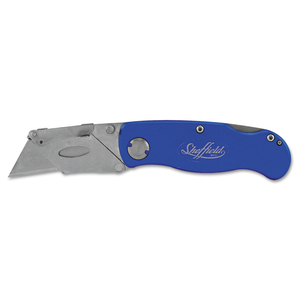 SHEFFIELD FOLDING LOCKBACK KNIFE, 1 UTILITY BLADE, 2" BLADE, 3.5" ALUMINUM HANDLE, BLUE by Great Neck