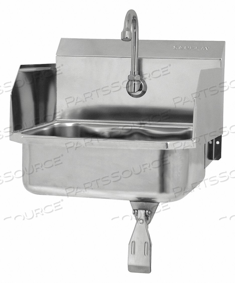 WALL MOUNT SINK WITH SINGLE KNEE PEDAL VALVE AND SIDE SPLASH GUARDS by Sani-Lav