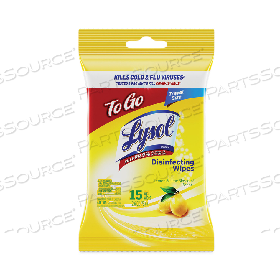 DISINFECTING WIPES TO-GO FLATPACK, 6.29 X 7.87, LEMON AND LIME BLOSSOM, 15 WIPES/FLAT PACK, 48 FLAT PACKS/CARTON 