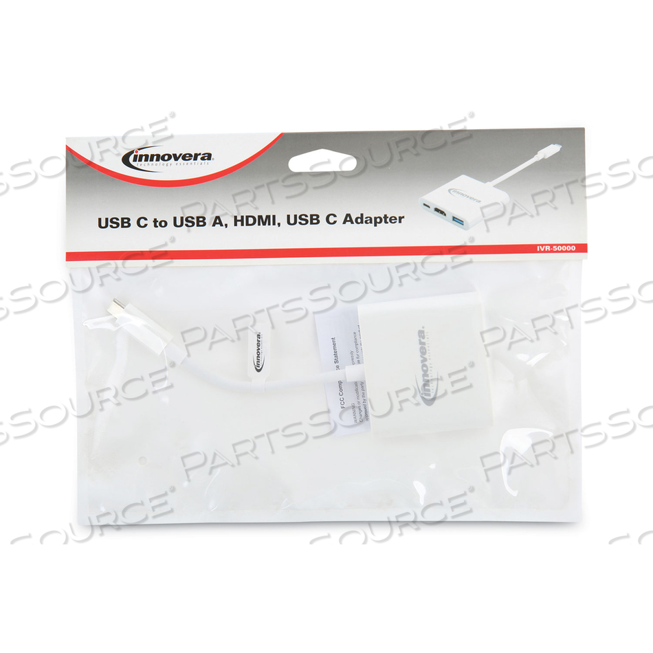 USB TYPE-C HDMI MULTIPORT ADAPTER, HDMI/USB-C/USB 3.0, 0.65 FT, WHITE by Innovera USB TYPE-C HDMI MULTIPORT ADAPTER, HDMI/USB-C/USB 3.0, 0.65 FT, WHITE by Innovera