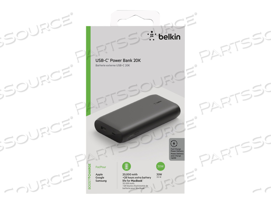 BOOST CHARGE, POWER BANK, 20000 MAH, 30 WATT, FAST CHARGE, PD, 2 OUTPUT CONNECTORS (USB, USB-C), BLACK by Belkin