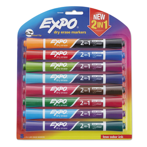 2-IN-1 DRY ERASE MARKERS, FINE/BROAD CHISEL TIPS, ASSORTED COLORS, 8/PACK by Expo