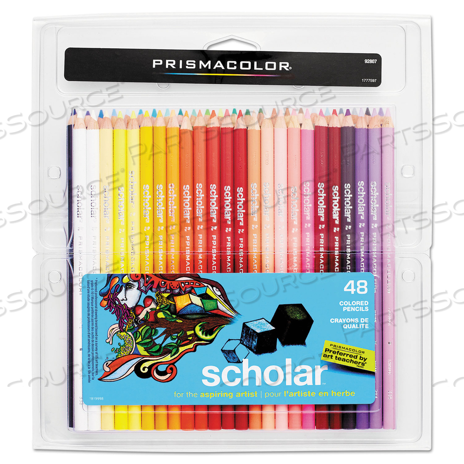 SCHOLAR COLORED PENCIL SET, 3 MM, HB (#2.5), ASSORTED LEAD/BARREL COLORS, 48/PACK 