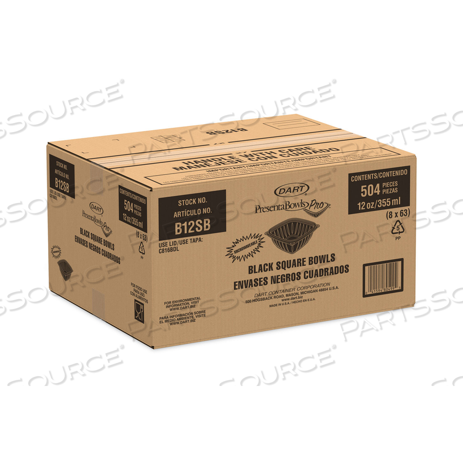 PRESENTABOWLS PRO BLACK SQUARE BOWLS, 12 OZ, 5 X 5 X 2, BLACK, PLASTIC, 63/BAG by Dart Container Corporation PRESENTABOWLS PRO BLACK SQUARE BOWLS, 12 OZ, 5 X 5 X 2, BLACK, PLASTIC, 63/BAG by Dart Container Corporation