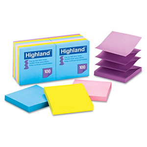 SELF-STICK POP-UP NOTES, 3" X 3", ASSORTED BRIGHT COLORS, 100 SHEETS/PAD, 12 PADS/PACK by Highland