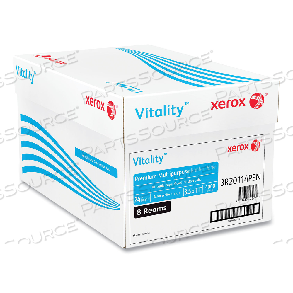 VITALITY PREMIUM MULTIPURPOSE PRINT PAPER, 97 BRIGHT, 24 LB BOND WEIGHT, 8.5 X 11, EXTRA WHITE, 500/REAM, 8 REAMS/CARTON by Xerox VITALITY PREMIUM MULTIPURPOSE PRINT PAPER, 97 BRIGHT, 24 LB BOND WEIGHT, 8.5 X 11, EXTRA WHITE, 500/REAM, 8 REAMS/CARTON by Xerox