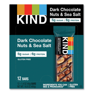 NUTS AND SPICES BAR, DARK CHOCOLATE NUTS AND SEA SALT, 1.4 OZ, 12/BOX by Kind