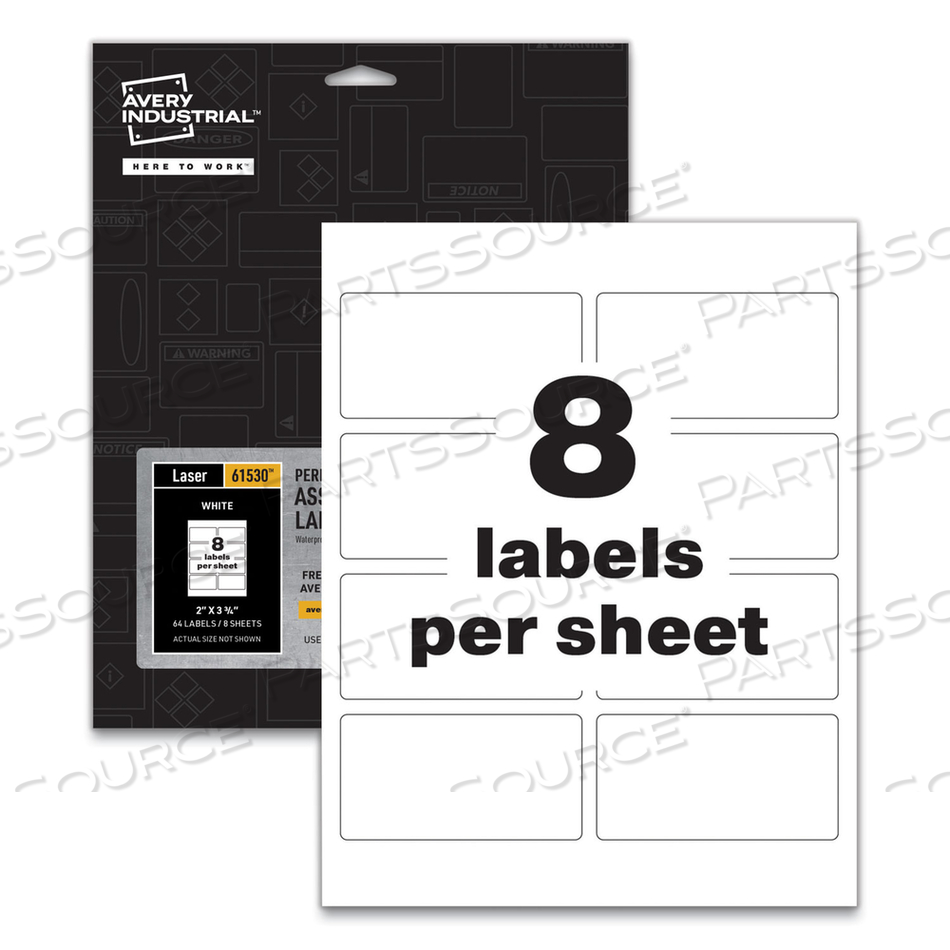 PERMATRACK DURABLE WHITE ASSET TAG LABELS, LASER PRINTERS, 2 X 3.75, WHITE, 8/SHEET, 8 SHEETS/PACK 