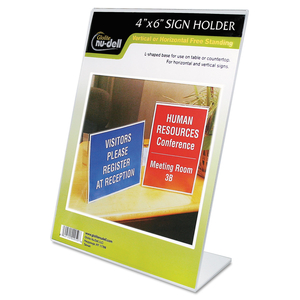 CLEAR PLASTIC SIGN HOLDER, DESKTOP, 4 X 6 by Nudell Office Products