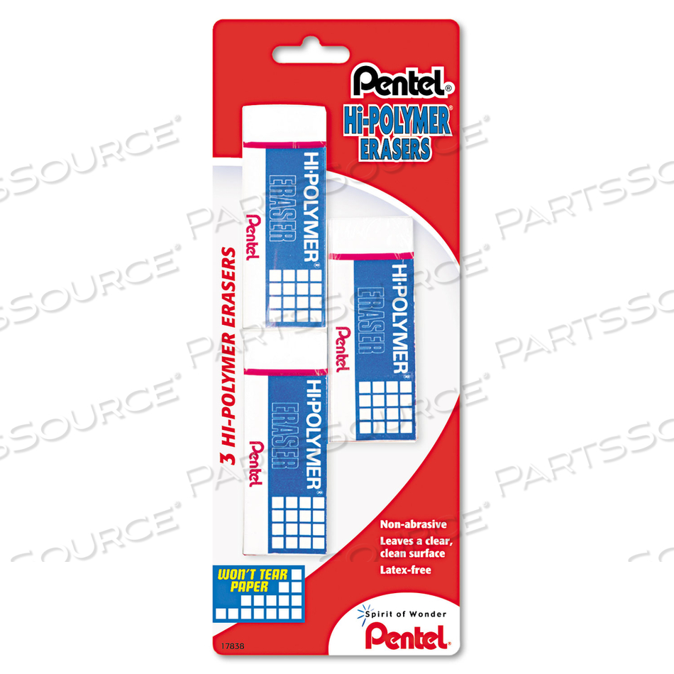 HI-POLYMER ERASER, FOR PENCIL MARKS, RECTANGULAR BLOCK, MEDIUM, WHITE by Pentel of America HI-POLYMER ERASER, FOR PENCIL MARKS, RECTANGULAR BLOCK, MEDIUM, WHITE by Pentel of America