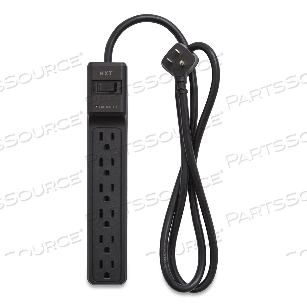 SURGE PROTECTOR, 6 AC OUTLETS, 4 FT CORD, 600 J, BLACK by NXT Technologies