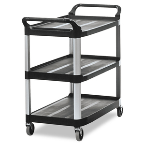 OPEN-SIDE UTILITY CART, PLASTIC, 3 SHELVES, 300 LB CAPACITY, 40.63" X 20" X 37.81", BLACK by Rubbermaid Medical Division