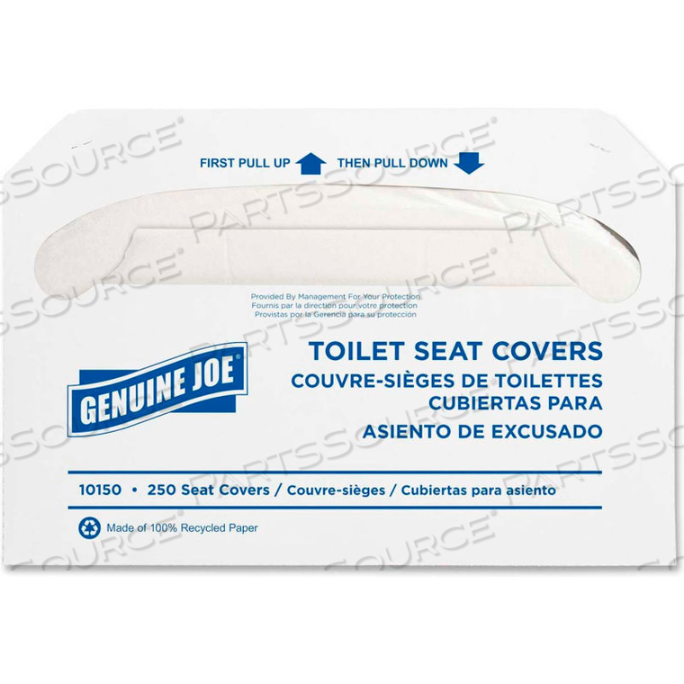 TOILET SEAT COVERS - WHITE, 250/PK, by Genuine Joe