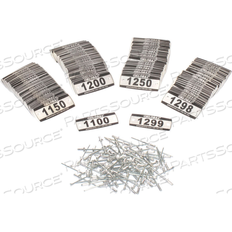 LOCKER NUMBER PLATE KIT, NUMBERED 1100-1299, 200/PACK by Precision Sourcing