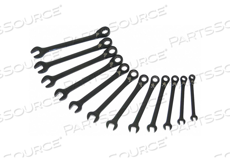 COMBINATION WRENCH SET, ALLOY STEEL, BLACK CHROME, NUMBER OF TOOLS 12, RANGE OF HEAD SIZES 8 MM TO 19 MM, HEAD OFFSET ANGLE 15 DEGREES , OFF by Westward