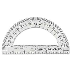 OPEN CENTER PROTRACTOR, PLASTIC, 6" RULER EDGE, CLEAR by Charles Leonard OPEN CENTER PROTRACTOR, PLASTIC, 6" RULER EDGE, CLEAR by Charles Leonard