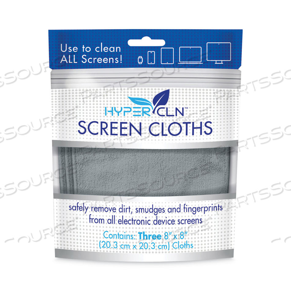 HYPERCLN SCREEN CLOTHS, 8 X 8, BLUE, 3/PACK 