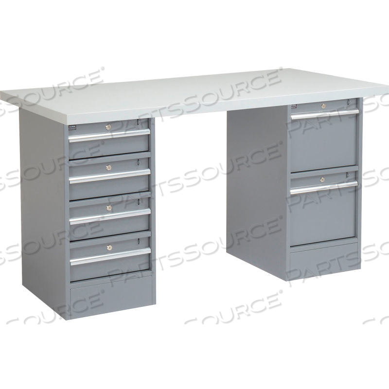 72 X 30 PEDESTAL WORKBENCH - 6 DRAWERS, PLASTIC LAMINATE SQUARE EDGE - GRAY by Approved Vendor