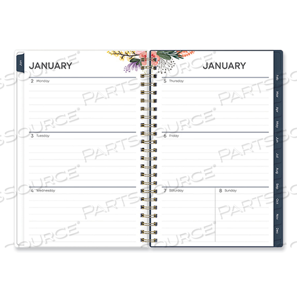 ASHLYN WEEKLY/MONTHLY PLANNER, FLORAL ARTWORK, 8 X 5, NAVY BLUE/MULTICOLOR COVER, 12-MONTH (JAN TO DEC): 2023 