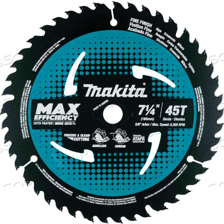CARBIDE-TIPPED MAX EFFCY ULTRA-THIN KERF SAW BLADE, FINE CROSSCUTTING, 7-1/4"DIA, 45TPI by Makita