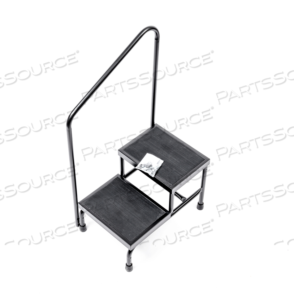 TWO-STEP STOOL WITH HAND RAIL - BLACK 