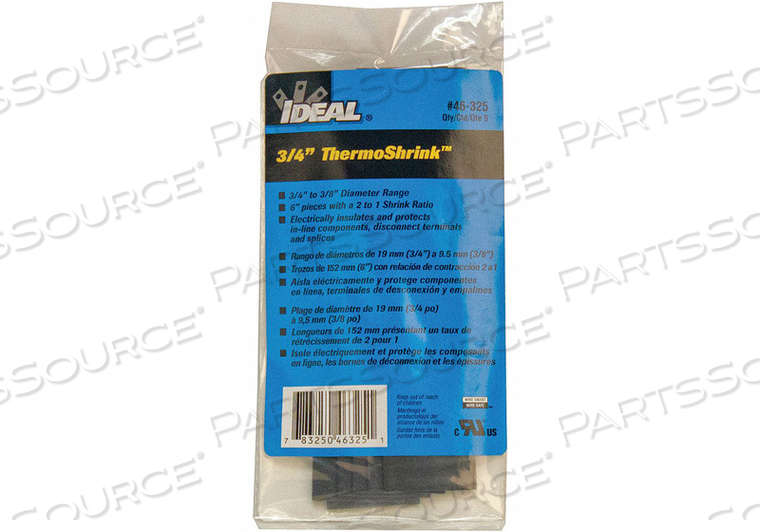 SHRINK TUBING 0.807IN ID BLACK 6IN PK5 by Ideal Industries Inc.