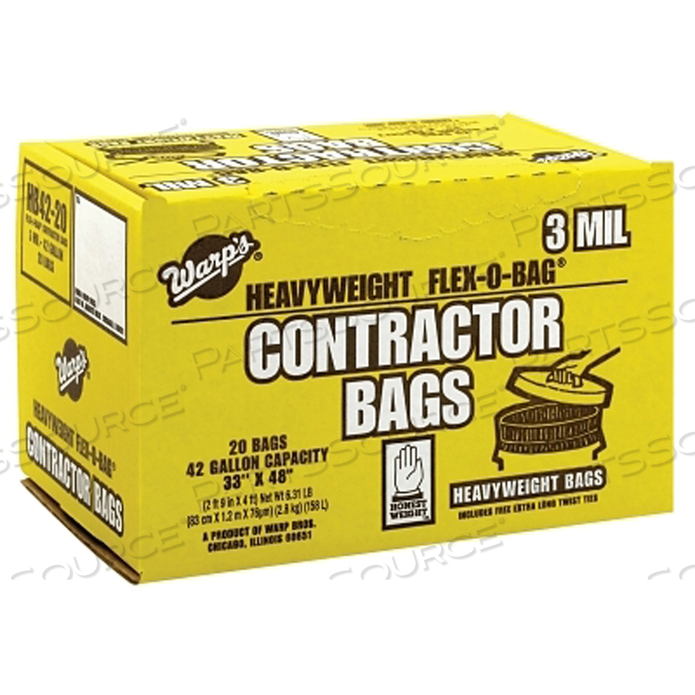 FLEX-O-BAG TRASH CAN LINERS AND CONTRACTOR BAGS, 42 GAL, 3 MIL, 33 IN X 48 IN, BLACK, HEAVYWEIGHT 