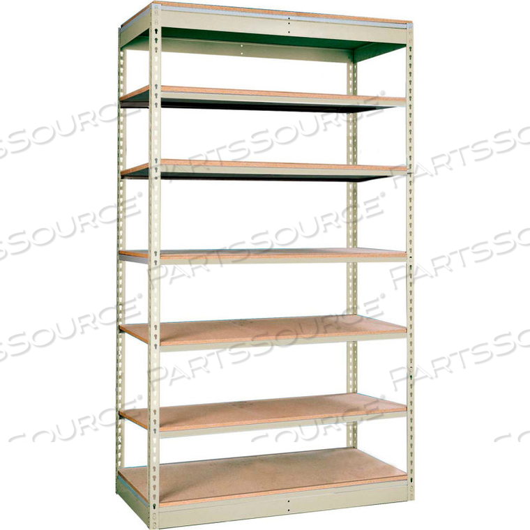 RIVETWELL SINGLE RIVET BOLTLESS SHELVING 36"W X 24"D X 84"H 7 LEVELS STARTER W/O DECKING TAN 