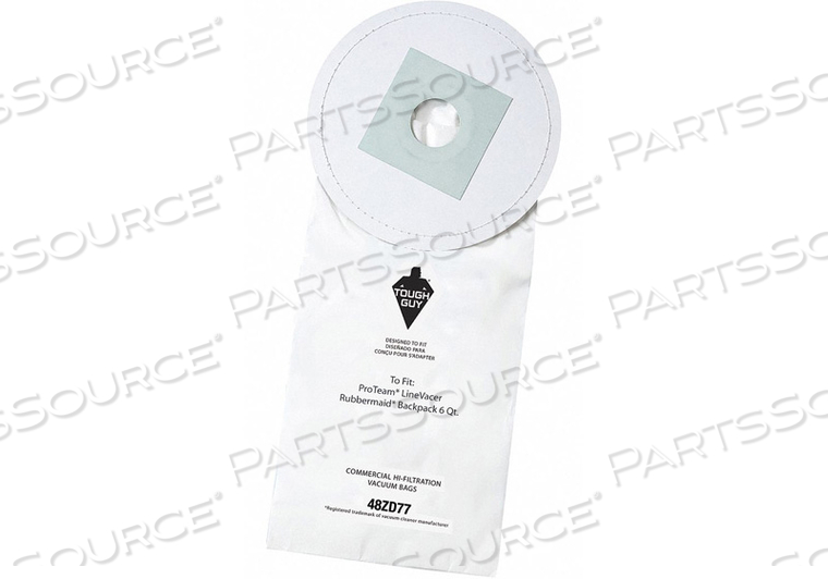 VACUUM BAG, FOR VACUUM TYPE BACKPACK VACUUM, FITS VACUUM BRAND PROTEAM, RUBBERMAID, FITS VACUUM MODELS 9VBP06, LINEVACER, BAG FILTRATION TYP by Tough Guy