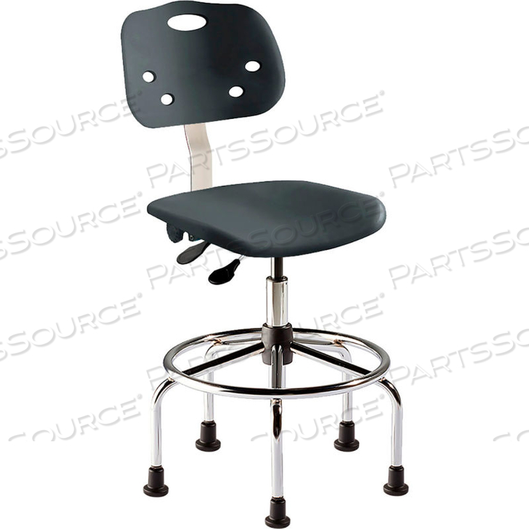 ANTIMICROBIAL STOOL W/GLIDES, 24"-31" SEAT HT, BLACK PLASTIC- CHROME STEEL - ARMORSEAT SERIES 