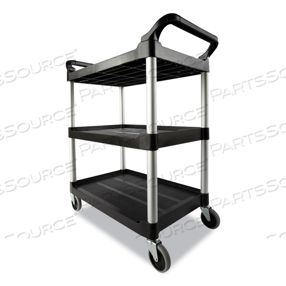 OPEN-SIDE UTILITY CART, PLASTIC, 3 SHELVES, 300 LB CAPACITY, 40.63" X 20" X 37.81", BLACK by Rubbermaid Medical Division
