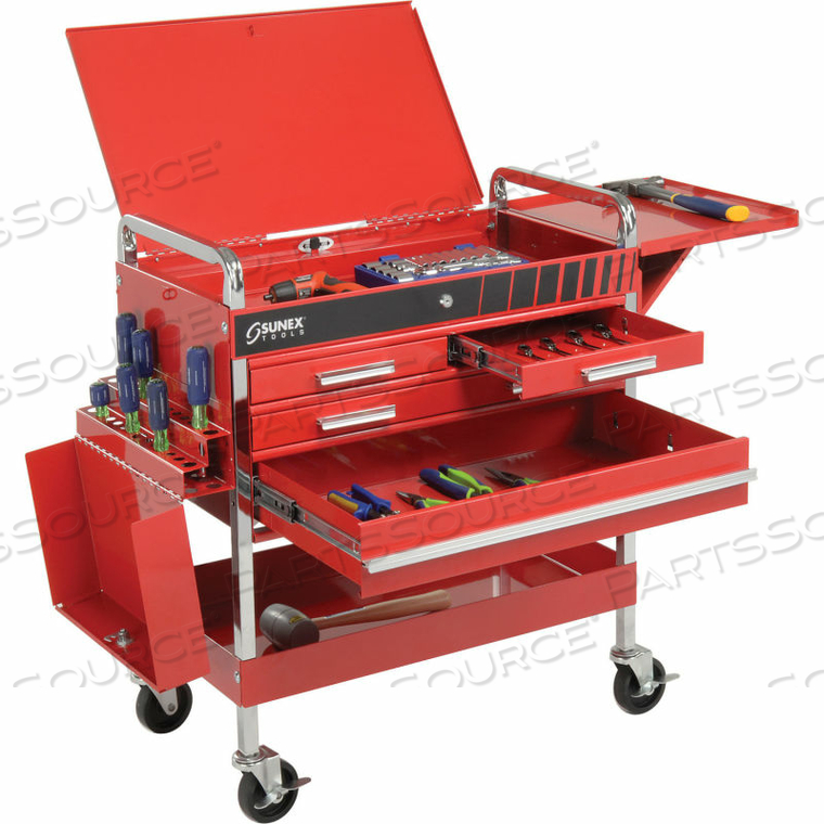 4 DRAWER DELUXE RED TOOL CART W/ LOCKING TOP & DRAWERS by Sunex Tools 4 DRAWER DELUXE RED TOOL CART W/ LOCKING TOP & DRAWERS by Sunex Tools