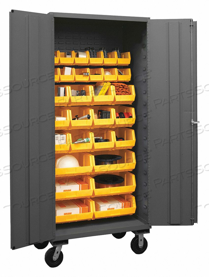 MOBILE BIN CABINET - 30 YELLOW BINS 36"W X 24"D X 80"H by Durham Manufacturing Company MOBILE BIN CABINET - 30 YELLOW BINS 36"W X 24"D X 80"H by Durham Manufacturing Company