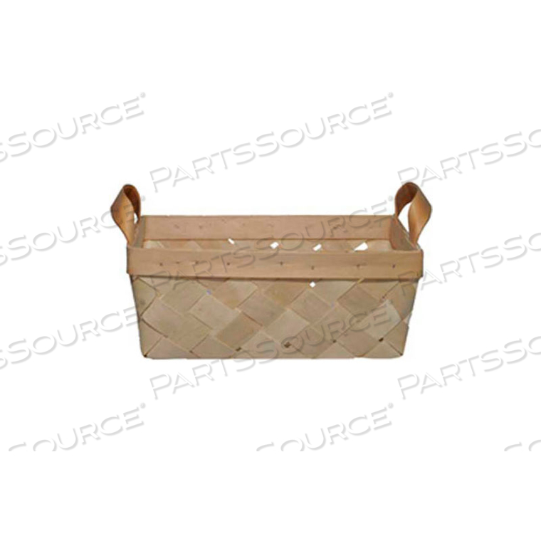 LARGE RECTANGLE 14" X 10" WOOD BASKET WITH TWO WOOD HANDLES 10 PC - NATURAL 