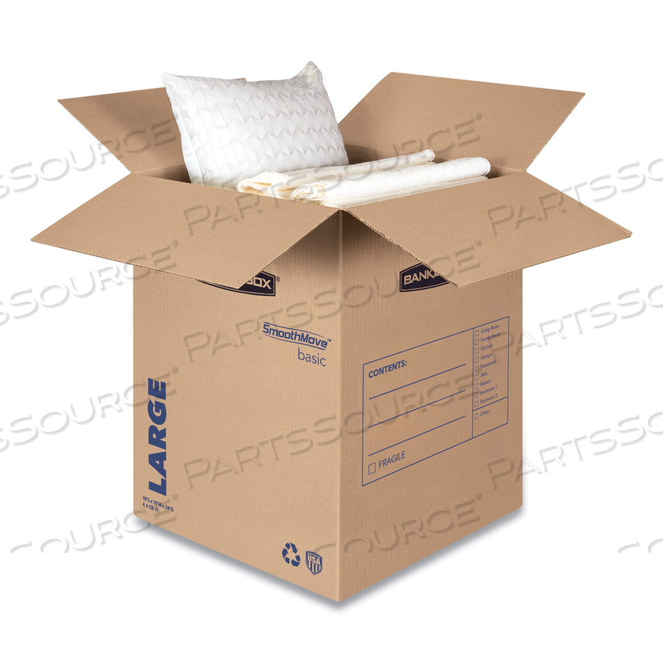 SMOOTHMOVE BASIC MOVING BOXES, REGULAR SLOTTED CONTAINER (RSC), LARGE, 18" X 18" X 24", BROWN/BLUE, 15/CARTON SMOOTHMOVE BASIC MOVING BOXES, REGULAR SLOTTED CONTAINER (RSC), LARGE, 18" X 18" X 24", BROWN/BLUE, 15/CARTON