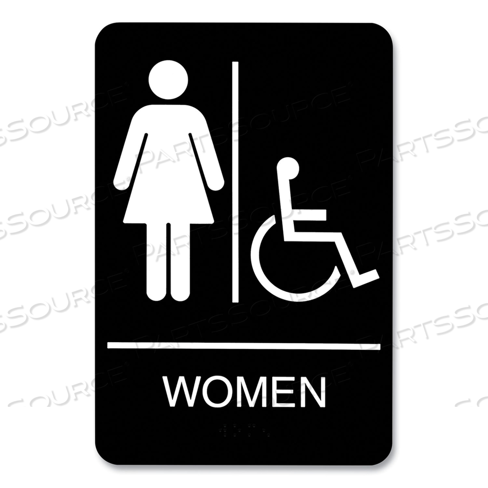 ADA SIGN, WOMEN/WHEELCHAIR ACCESSIBLE TACTILE SYMBOL, PLASTIC, 6 X 9, BLACK/WHITE by HeadLine Sign ADA SIGN, WOMEN/WHEELCHAIR ACCESSIBLE TACTILE SYMBOL, PLASTIC, 6 X 9, BLACK/WHITE by HeadLine Sign