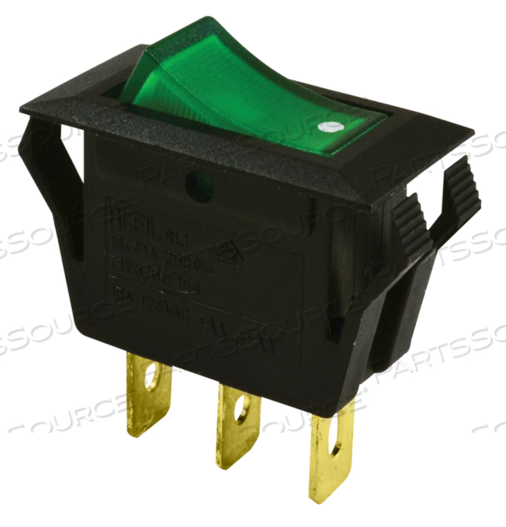 ROCKER SWITCH, ILLUMINATED, SPST, ON-OFF, GREEN, PANEL MOUNT, 15 A by Newark / Element 14