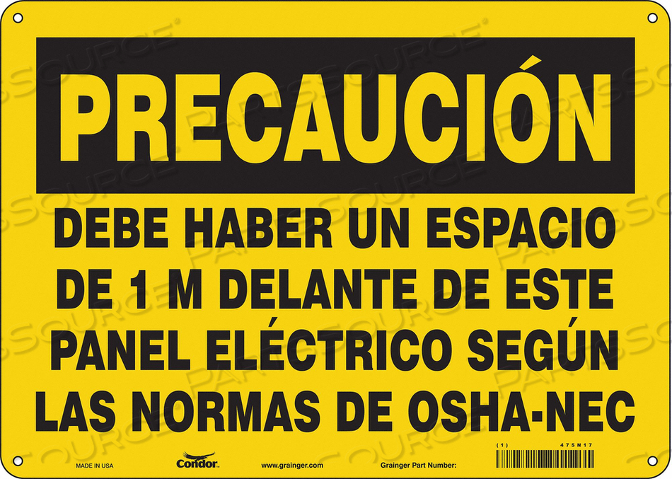 SAFETY SIGN, HORIZONTAL RECTANGLE, NUMBER OF PRINTED SIDES 1, SPANISH, SIGN FORMAT TRADITIONAL OSHA, SIGN LEGEND DEBE HABER UN ESPACIO DE 1 by Condor SAFETY SIGN, HORIZONTAL RECTANGLE, NUMBER OF PRINTED SIDES 1, SPANISH, SIGN FORMAT TRADITIONAL OSHA, SIGN LEGEND DEBE HABER UN ESPACIO DE 1 by Condor
