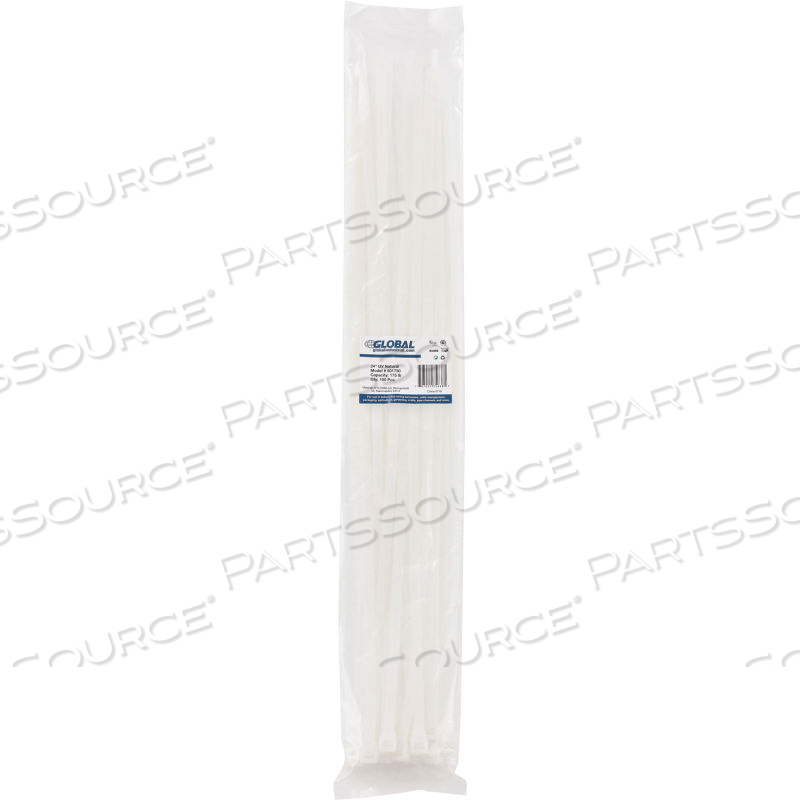 24" CABLE ZIP TIES, NATURAL W/UV, 175 LB, 100 PACK by Approved Vendor