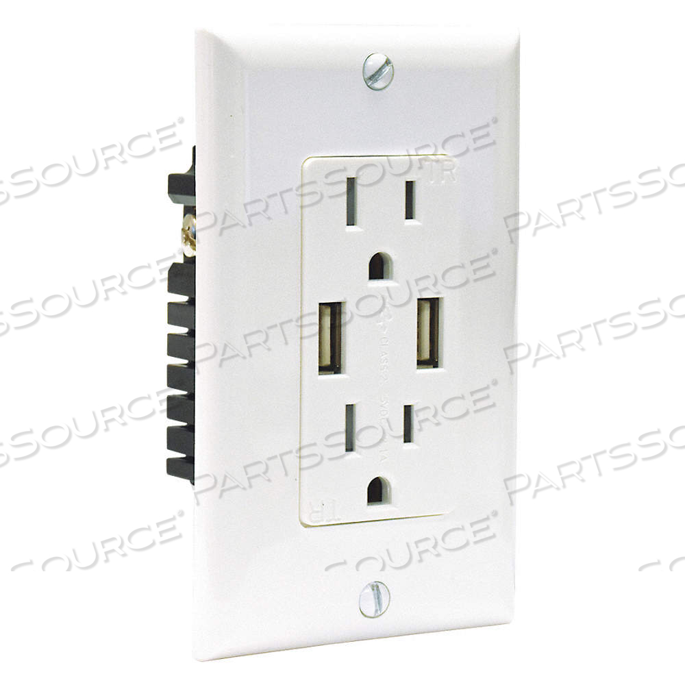 USB CHARGER RECEPTACLE, DUPLEX, 5-15R, 15 A, 125V AC, WHITE, 2 USB PORTS, A USB CONNECTION TYPE by Approved Vendor USB CHARGER RECEPTACLE, DUPLEX, 5-15R, 15 A, 125V AC, WHITE, 2 USB PORTS, A USB CONNECTION TYPE by Approved Vendor