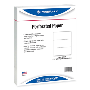 PERFORATED AND PUNCHED PAPER, 92 BRIGHT, 24 LB BOND WEIGHT, 8.5 X 11, WHITE, 500/REAM, 5 REAMS/CARTON by PrintWorks Professional