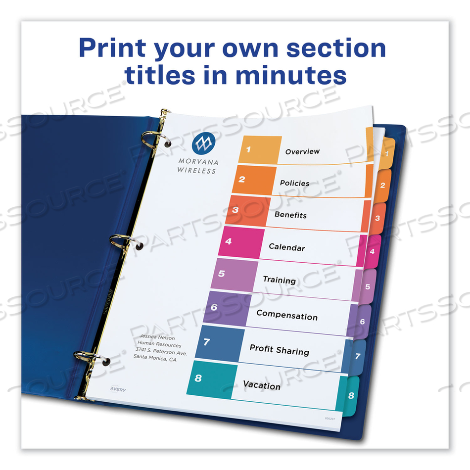CUSTOMIZABLE TOC READY INDEX MULTICOLOR TAB DIVIDERS, EXTRA WIDE TABS, 8-TAB, 1 TO 8, 11 X 9.25, WHITE, 1 SET by Avery CUSTOMIZABLE TOC READY INDEX MULTICOLOR TAB DIVIDERS, EXTRA WIDE TABS, 8-TAB, 1 TO 8, 11 X 9.25, WHITE, 1 SET by Avery